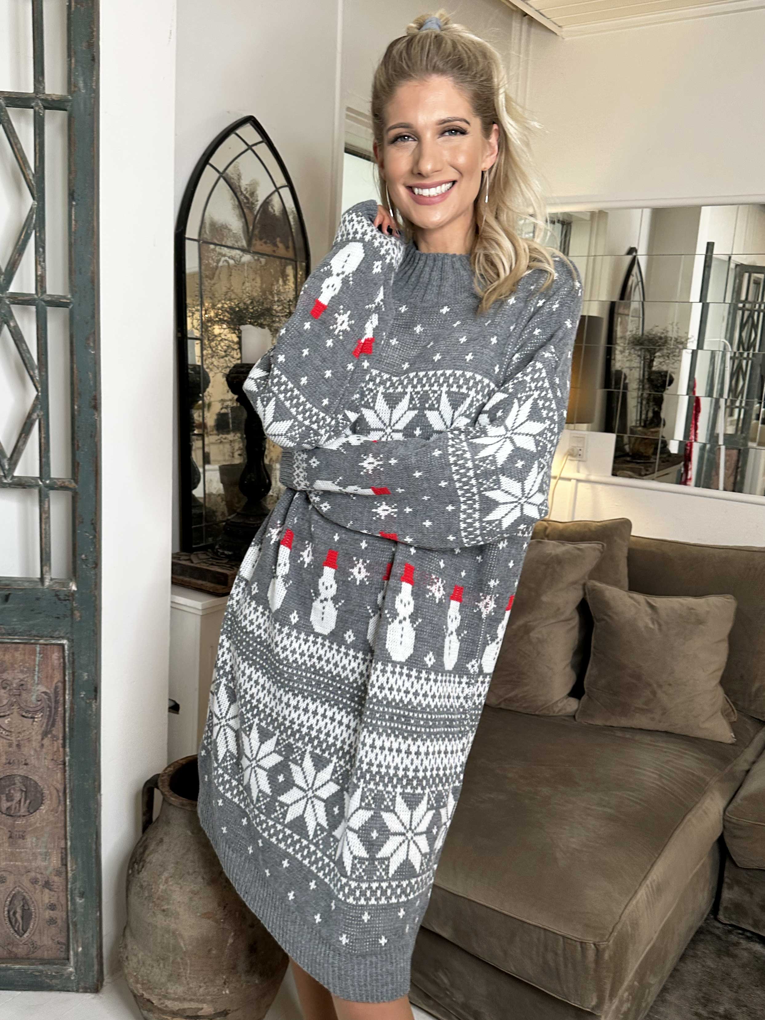 Snowman - Stickad julklänning med snögubbar och snöflingor